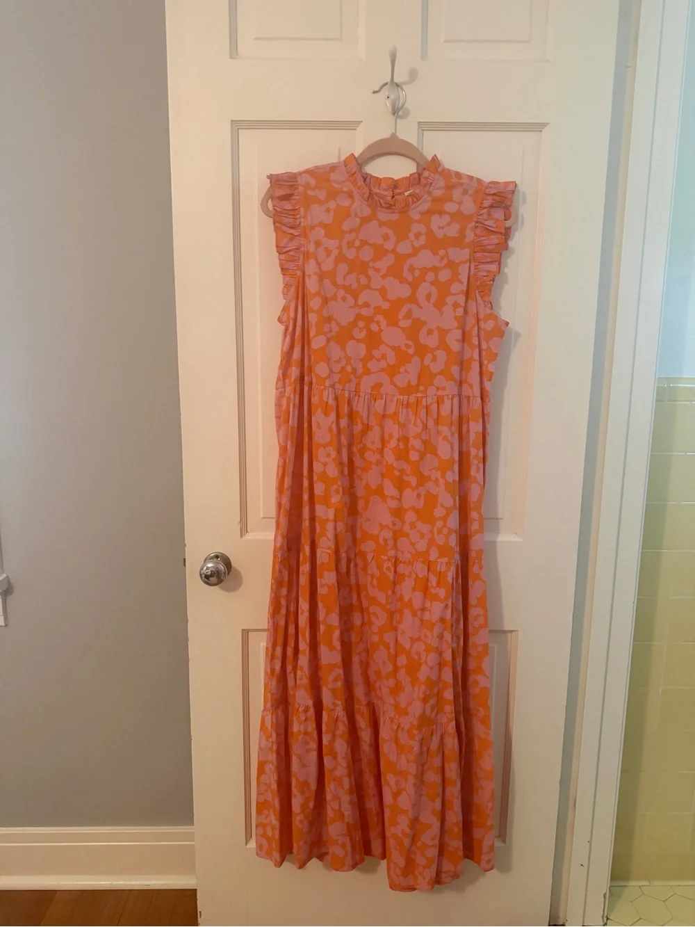 Mud Pie Orange and Pink Floral Ruffle Maxi Dress